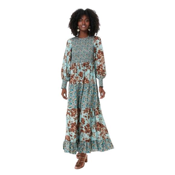 Tuckernuck Dresses & Skirts - Tuckernuck Libby Maxi Dress Robin Egg Blue Floral Smocked Long Sleeve Size Large